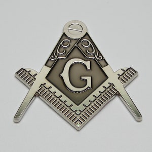 Calcomanía con emblema para automóvil en 3D de aleación de zinc resistente, color plateado y negro, con el logotipo de MASON FREEMASON MASONIC