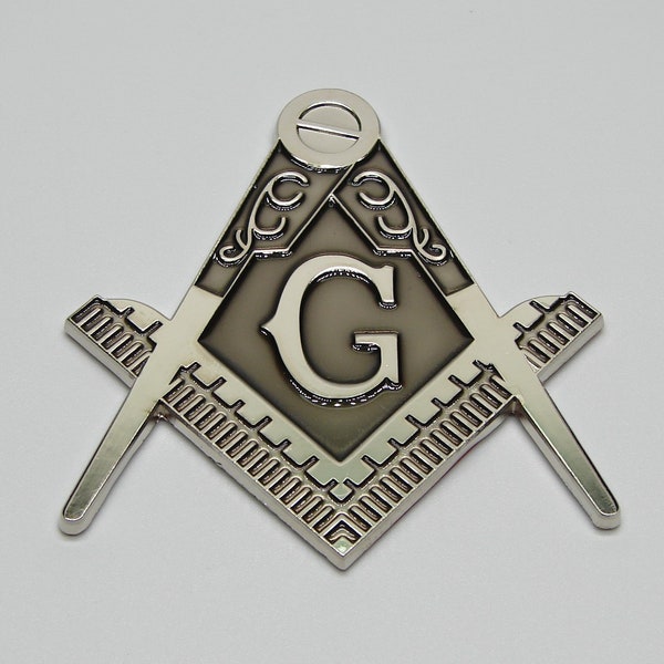 MASON FREEMASON MASONIC Logo Heavy Duty Zinc Alloy Silver Black 3D Car Emblem Decal Sticker