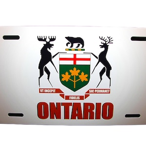 CANADA, CANADIAN Territory ONTARIO Flag Coat Of Arms Metal Car Novelty License Plate Auto tag