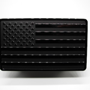AMERICAN TACTICAL FLAG Aluminum Matte Black / Black 3D Large Car Emblem Decal Sticker 5.0&quot; X 3.0&quot;