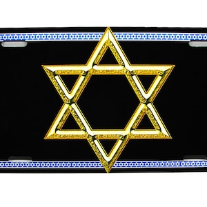 JEWISH STAR Star Of david Metal Car Novelty License Plate Auto tag. Shield of David Magen David