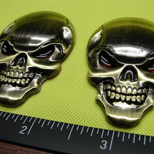 SET of 2 SKULL 3D METAL Bronze Finish Emblem Sticker Decal For Cars And Bikes