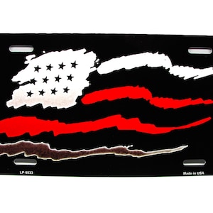 AMERICAN TACTICAL FLAG Thin Red Line Firefighters Metal Car Novelty License Plate Auto Tag