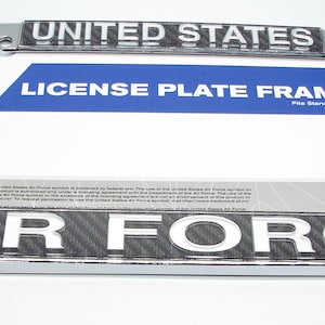 Officially Licensed UNITED STATES Air FORCE Heavy Duty Zinc Alloy License Plate Frame with Acrylic Cut Air Force Logo
