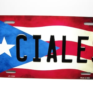 CIALES PUERTO RICO Flag Metal Car Novelty License Plate Auto Tag. Puerto Rican Flag Car License Plate
