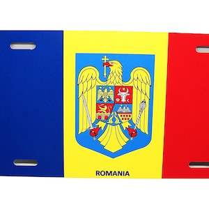 ROMANIAN, ROMANIA FLAG With coat Of Arms Metal Car Novelty License Plate Auto tag