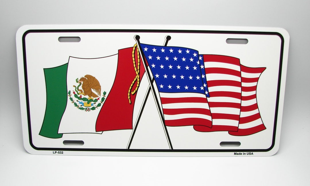 MEXICAN Flag AMERICAN Flag Metal Car Novelty License Plate Auto Tag