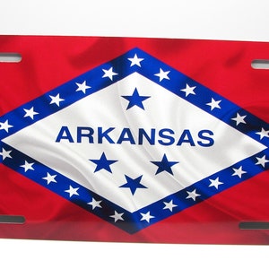 ARKANSAS STATE WAVING Flag Metal Car Novelty License Plate Auto Tag