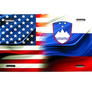 SLOVENIA AMERICAN Waving Flag Metal Car Novelty License Plate Auto tag. Slovenian Slovenia Flag Metal License Plate