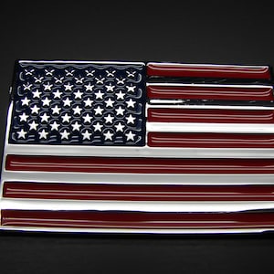US USA American Flag ABS Plastic With Chrome Silver Finish 3D Emblem Sticker Decal For Cars And Bikes