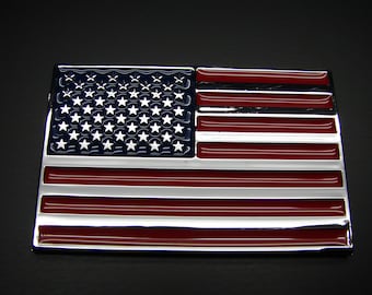 US USA Amerikanische Flagge ABS Kunststoff mit Chrom Silber Finish 3D Emblem Aufkleber für Autos und Fahrräder