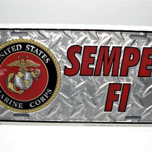 Officially Licensed SEMPER FI, USMC, United States Marine Corps, Marines, U.S. Marine Corps 3D Embossed Metal Car Novelty License Plate Auto