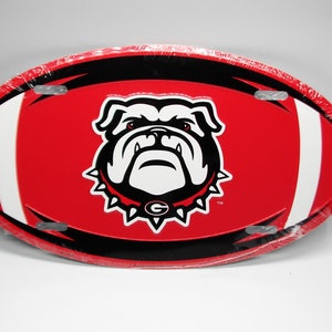 Officially Licensed UGA University of Georgia Bulldogs 3D EMBOSSED Oval Football Shape Metal Car NOVELTY License Plate Auto tag