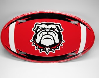Officially Licensed UGA University of Georgia Bulldogs 3D EMBOSSED Oval Football Shape Metal Car NOVELTY License Plate Auto tag