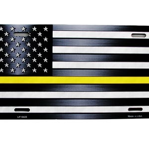 AMERICAN TACTICAL FLAG Thin Yellow Line Dispatchers Call Takers Metal Car Novelty License Plate Auto Tag