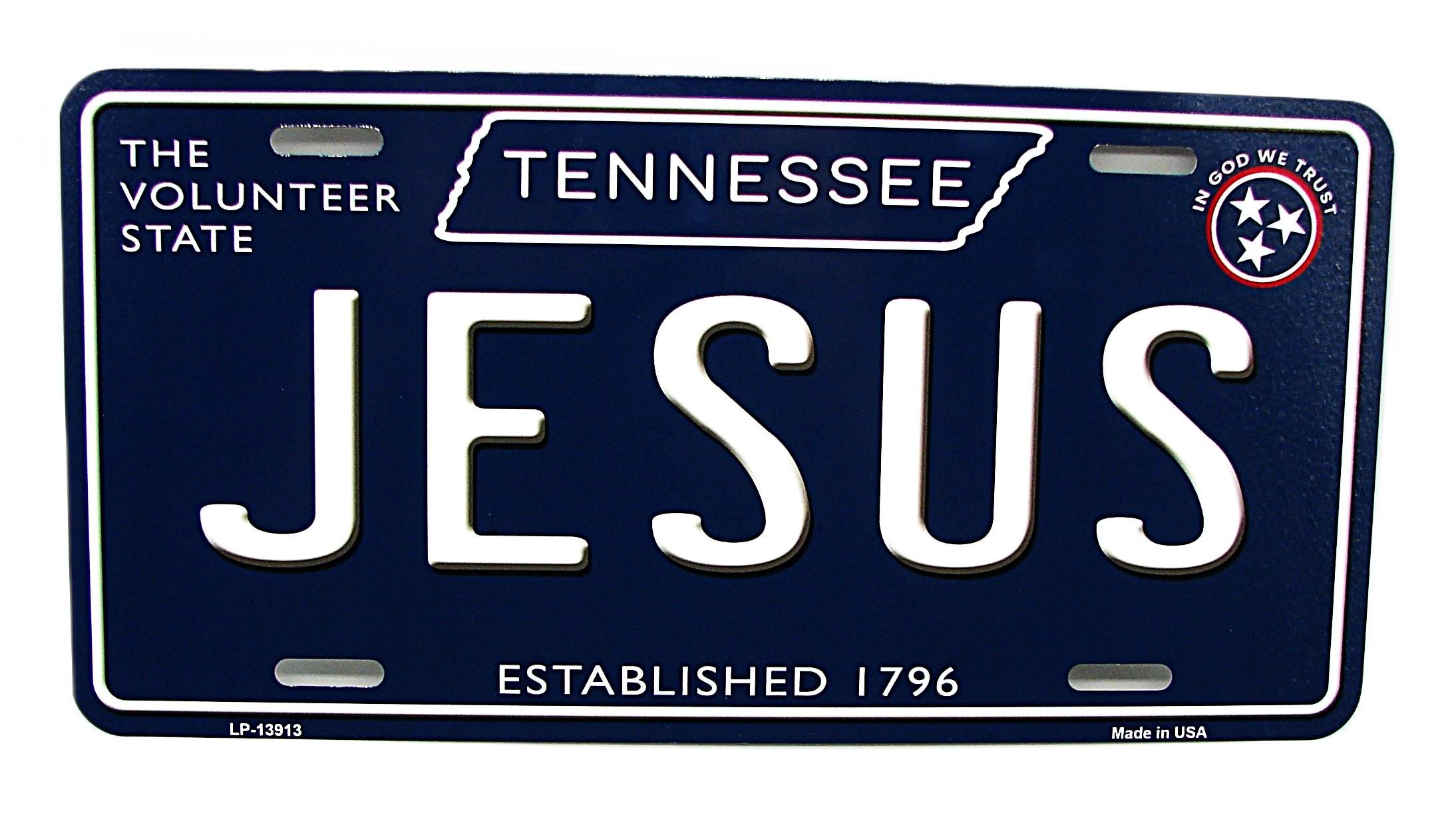 TENNESSEE State JESUS Metal Car Novelty License Plate Auto Tag. Religious, Christian, Spiritual TENNESSEE State Car License Plate