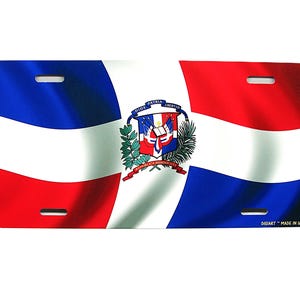 DOMINICAN REPUBLIC Waving FLAG Metal Car Novelty License Plate Auto Tag.