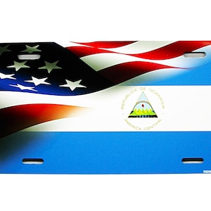 NICARAGUA NICARAGUAN Flag And American Flag Metal Car Novelty License Plate Auto tag. NICARAGUAN Bandera
