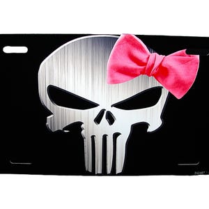 LADY Skull PINK BOW Metal Car Novelty License Plate Auto tag.