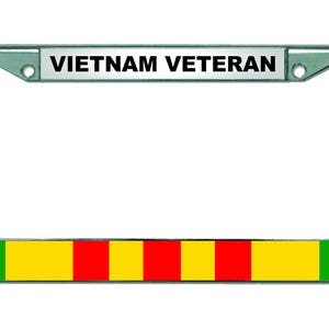 VIETNAM WAR VETERAN Ribbon Flag Chrome Metal Car License Plate Frame