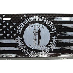 KENTUCKY STATE FLAGGE Amerikanische taktische Flagge Karbonfaser-Look Muster gebürstetes Metall Auto Neuheit Kennzeichen Auto Tag