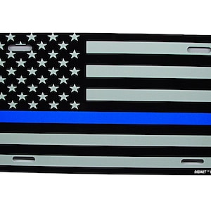 AMERICAN TACTICAL FLAG Thin Blue Line Police Metal Car Novelty License Plate Auto Tag
