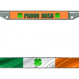 IRELAND IRISH FLAG W Shamrock Chrome Metal Car License Plate Frame Proud Irish
