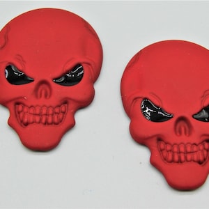 SET of 2 SKULL 3D METAL Matte Satin Red Finish Emblem Sticker Decal For Cars And Bikes