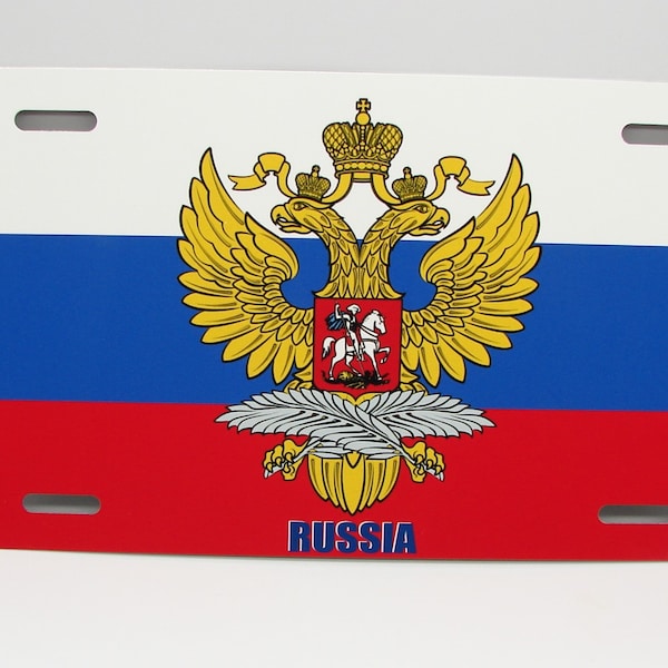 RUSSIE DRAPEAU RUSSE Armoiries en métal nouveauté pour plaque d'immatriculation pour plaque d'immatriculation.