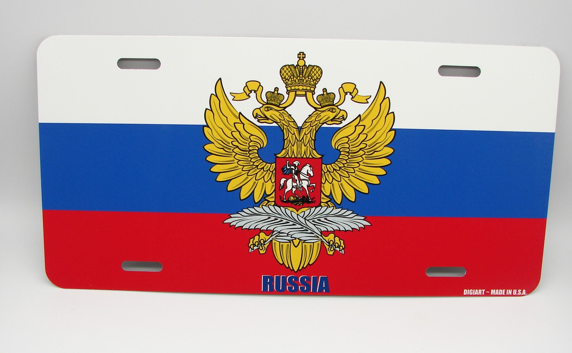 RUSSIA FLAG Custom License Plate With Coat of Arms of the Russian  Federation