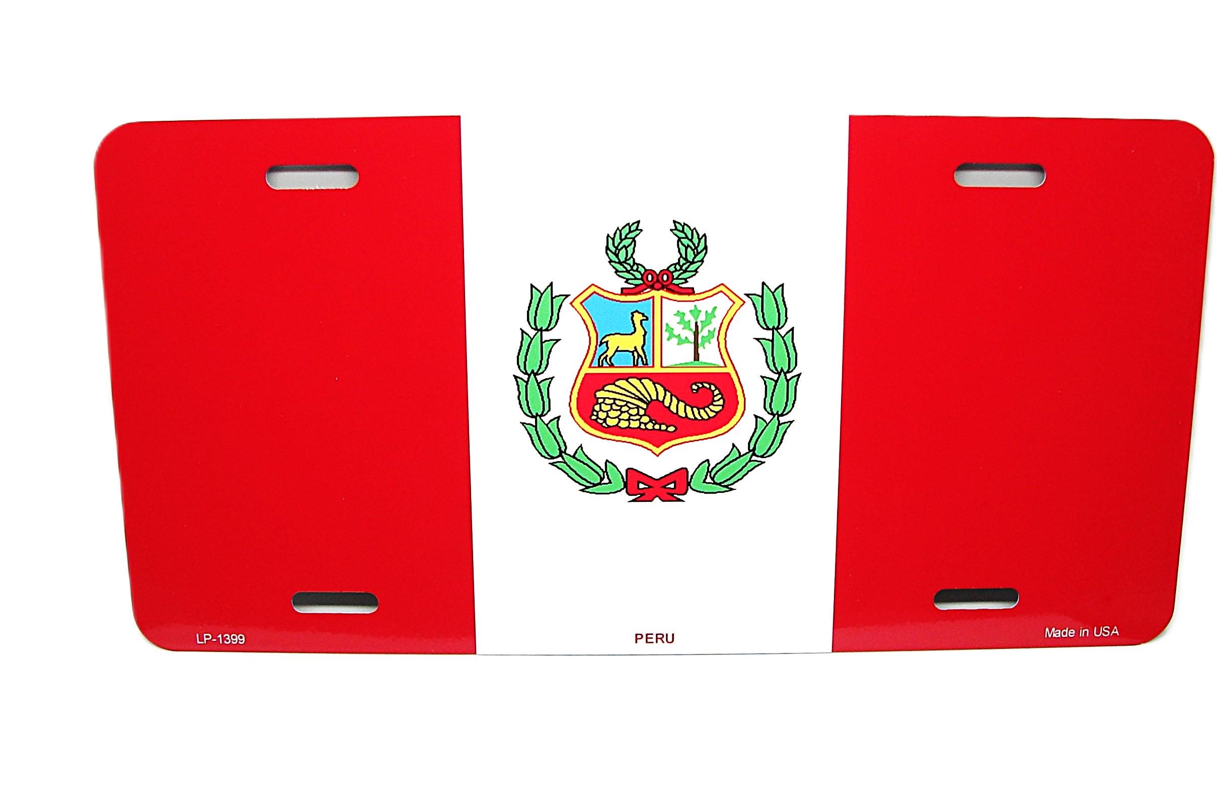 PERU FLAG Metal Car Novelty License Plate Auto Tag. Peruvian Flag Car License Plate