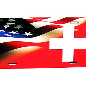 SWISS SWITZERLAND FLAG And American Flag Metal Car Novelty License Plate Auto tag