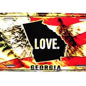 GEORGIA STATE LOVE American Flag Metal Car Novelty License Plate Auto Tag