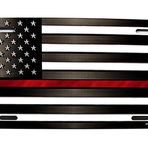 AMERICAN TAKTISCHE FLAGGE dünne rote Linie Feuerwehrleute Metallauto-Neuheits-Nummernschild-Auto-Anhänger