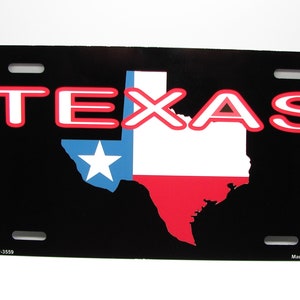 Mapa de la bandera del estado de Texas, placa de metal para auto, placa de matrícula novedosa. Estado de la Estrella Solitaria.
