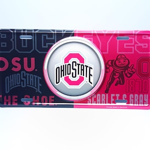 Officially Licensed OHIO STATE University Buckeyes 3D EMBOSSED Metal Car Novelty License Plate Auto tag
