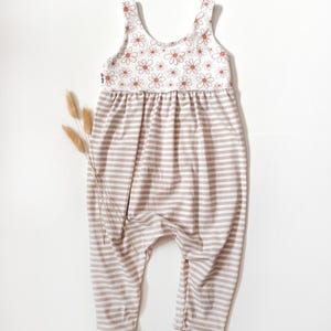 Daisy Stripe Romper – 9-12m and 12-18m- Summer Romper for Baby or Toddler, Handmade Clothing, Cotton Jumpsuit for Summer Childrens Clothes