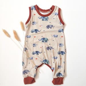 Newborn Playsuit Romper -Elephants Print - Summer Romper for Baby, Handmade Clothing, Gender Neutral Baby Gift Clothes, Bamboo Fabric