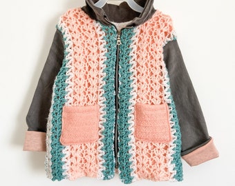 Georgia Peach Crochet Jacket 4-6T  | One of a Kind  | Spring Child Coat | Upcycled Jacket | Handmade Kids Outerwear | Kids Crocheted Jacket