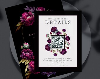 Moody Floral Wedding RSVP Card with QR Code (Digital Template)