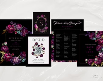 Gothic Wedding Invitation Suite | Dark Romantic Florals (Digital Package)