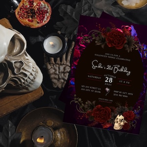 Elegant Halloween Party Invitation, Halloween Soiree, Dark & Moody, Goth, Romantic, Dark Floral, Digital Invitation, Instant Download