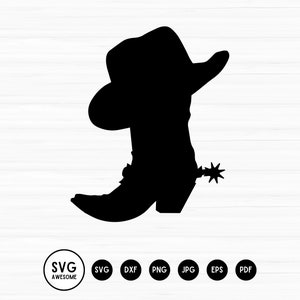 Chapéu de bota de cowboy, silhueta country western, download instantâneo SVG, arquivo de corte em vinil e artesanato, corte e vinco, modelo, download digital de clip art
