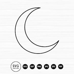 Crescent Moon SVG, Crescent Moon Cut File, Moon Vector, Moon Clipart,  Crescent Moon Illustration Design Outline, Cricut, Silhouette, PNG