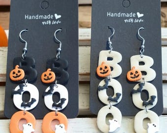 Orecchini di Halloween che brillano al buio: fantasma, pipistrello e zucca in argilla polimerica fatti a mano