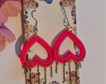 Orecchini a forma di cuore rosa shocking – Gioielli pendenti con catena per San Valentino – Stile festa Y2K – Regalo leggero per lei – Orecchini alla moda alla moda