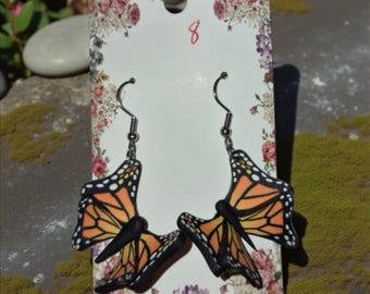 Monarch Butterfly Earrings – Orange Polymer Clay Dangles, Lightweight Festival Earrings, Fairycore Cottagecore Jewelry