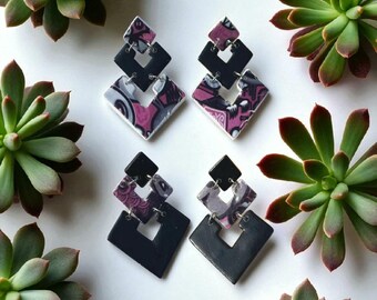 Orecchini astratti fatti a mano in argilla polimerica: gioielli artistici geometrici