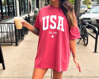 USA Comfort Colors Tee | Retro Style USA Tshirt| Patriotic Shirt| Memorial Day Party Outfit| 100% Cotton Made in USA| 4th Of July Tee