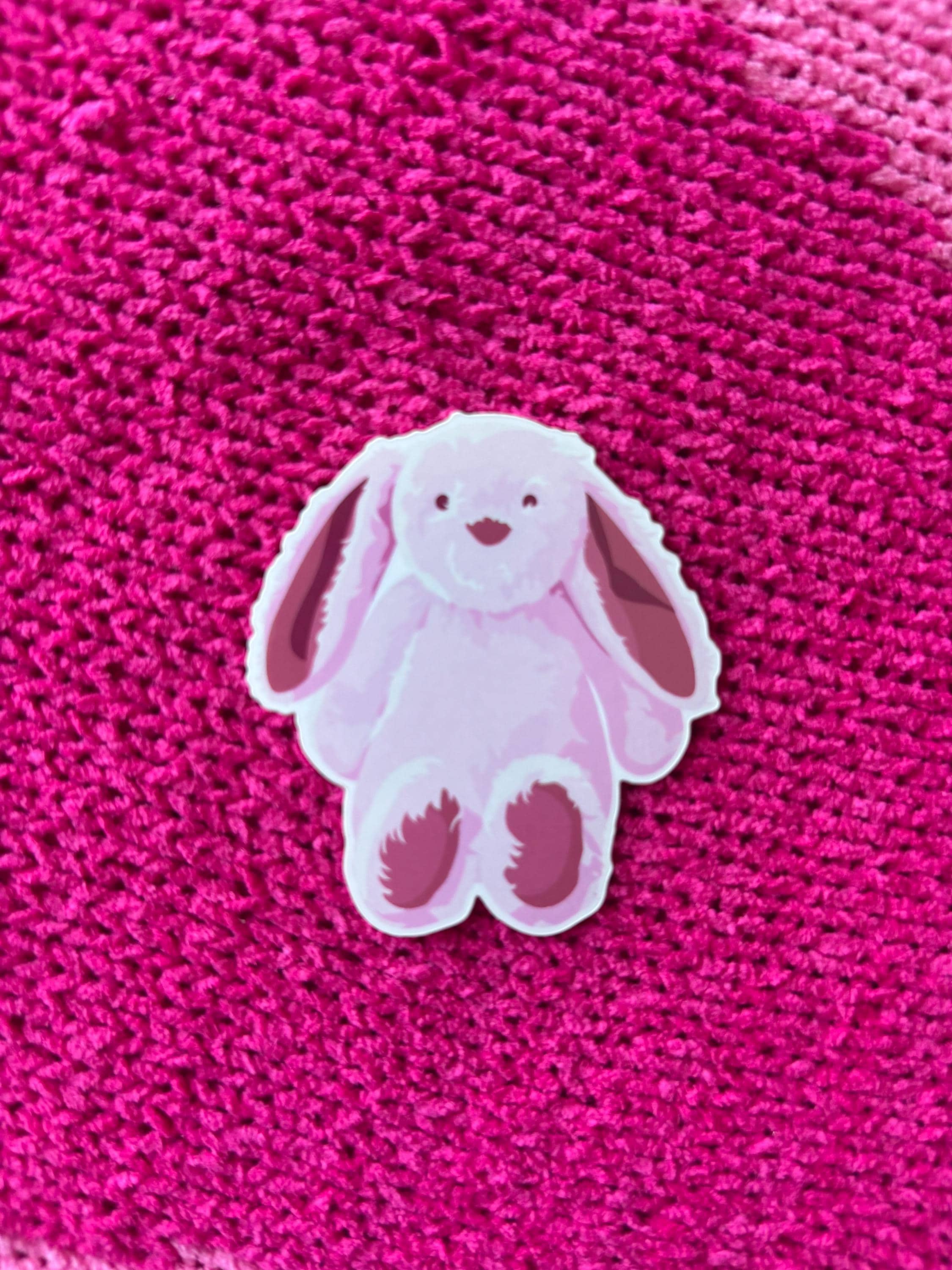 Pink Rabbit Line Stickers Pink Bunny Stuffed Animal Vinyl Sticker | Fluffy Bunny Sticker | Cute ...